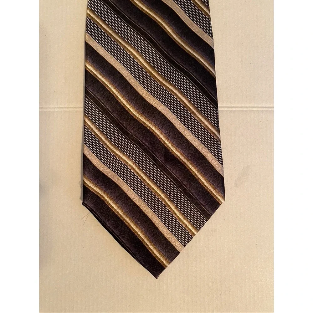 Pierre Cardin Mens Silk Necktie Brown Bronze Black Diagonal Striped Formal Tie